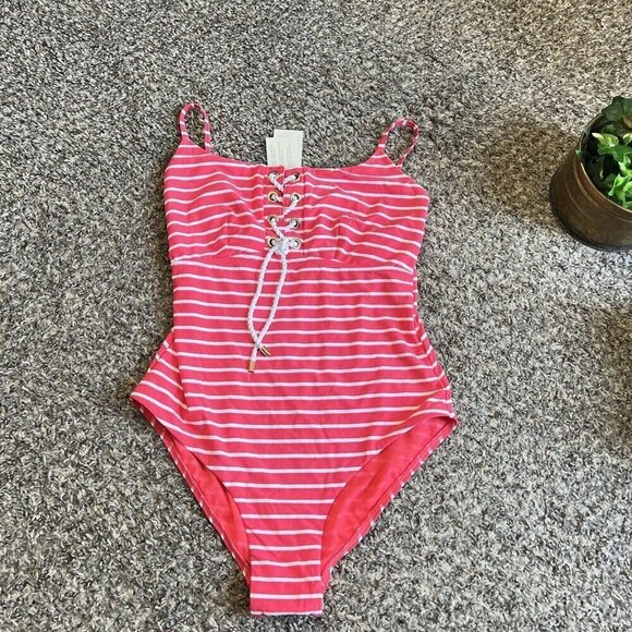 SEA LEVEL SWIM Chamarel Lace-Up Bralette One-Piece Swimsuit Coral Red US 6 New - Picture 8 of 8